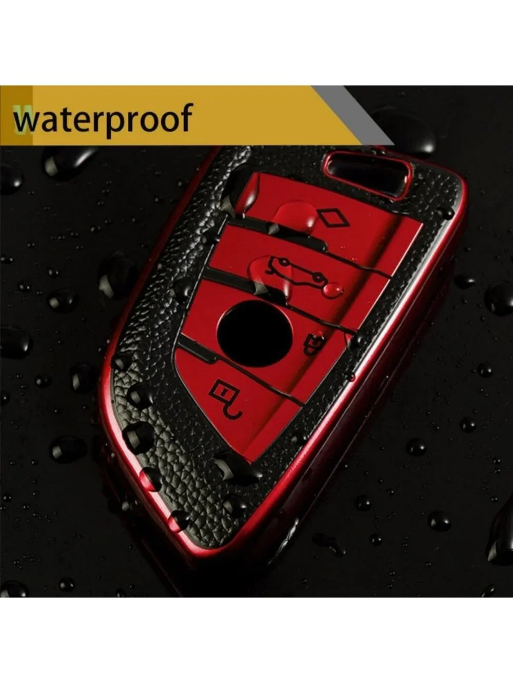 Carbon Fiber Key Fob Cover with Keychain - Soft TPU Case for New BMW Keys (Red)